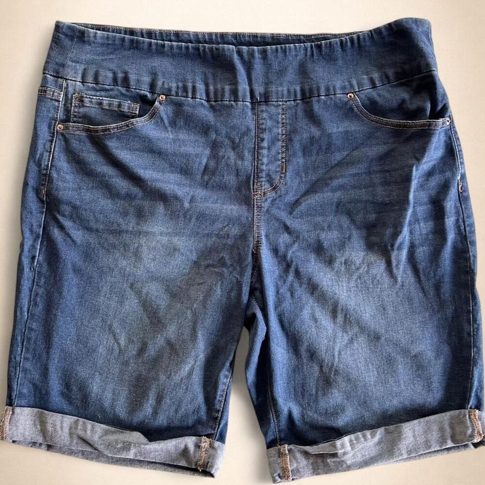 Terra & Sky Plus Denim Bermuda Shorts 1X 16W-18W Pull-On Cuffed